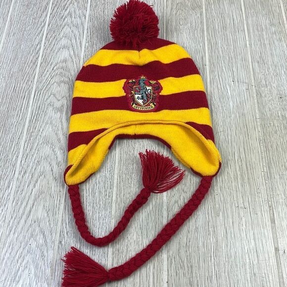 Harry Potter Gryffindor House Crest Striped Pom Beanie. - Picture 2 of 5